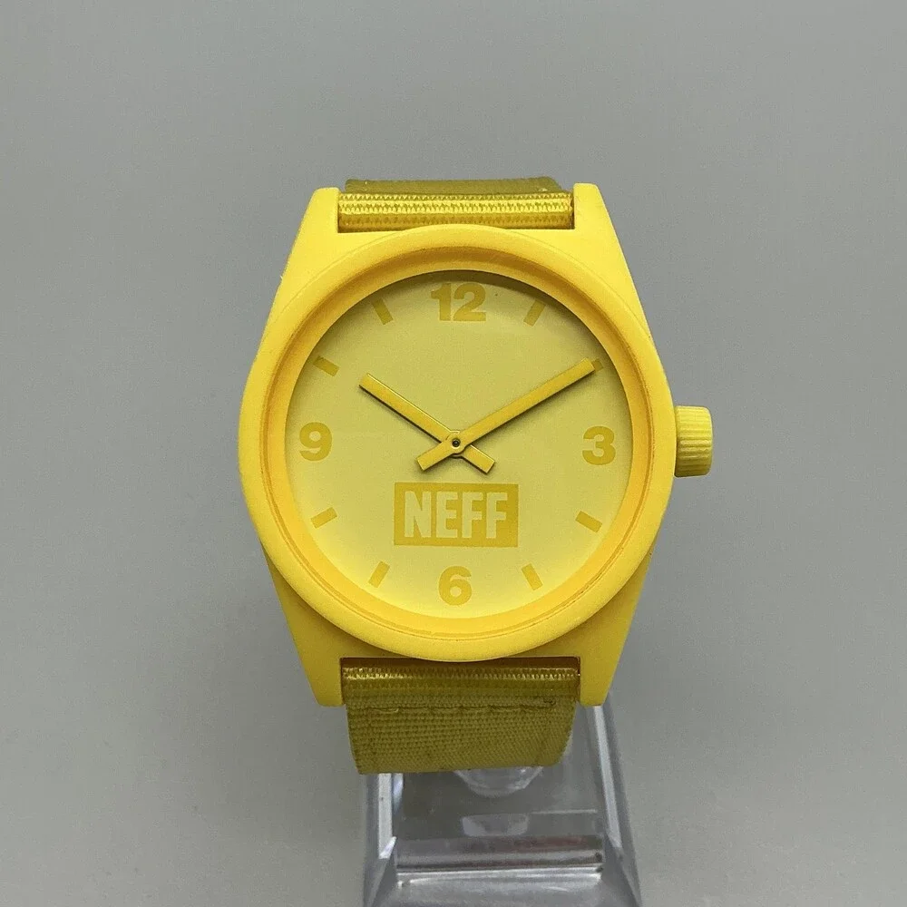 Neff Daily Mens Watch 41mm Yellow Dial Nylon Strap Water Resistant New Battery